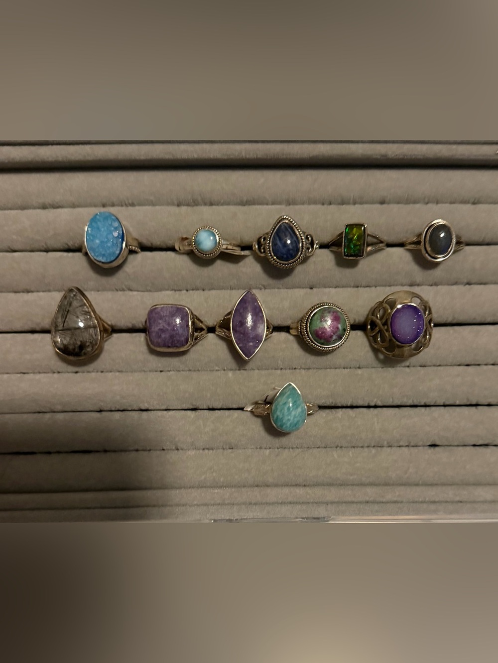 Sterling Silver Multi-Stone Purple & Turquoise Statement Ring